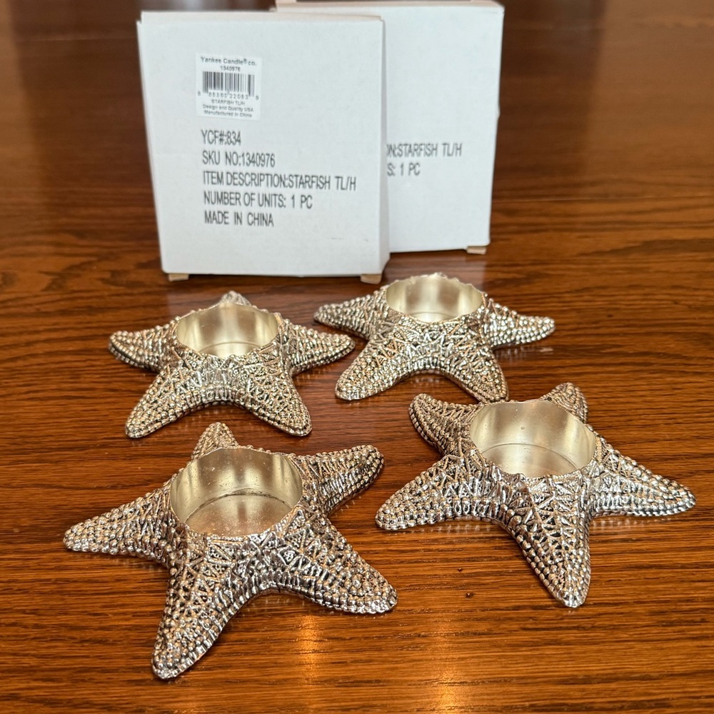 Yankee Candle Silver Starfish Tealight Holders TL/H 1340976 set of 4 with boxes